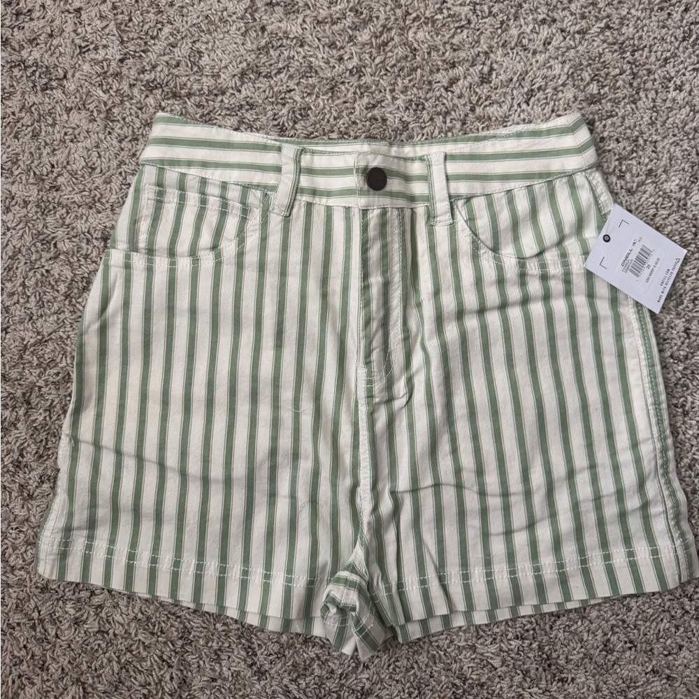 NWT O'Neill Green and White Striped Shorts